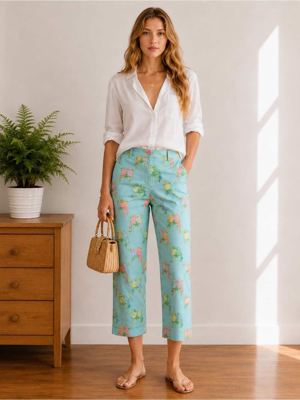 Vintage Lilly Pulitzer Women's Parrot-Chain Cropped Pants EUC Vtg. Size 0 (2/4)